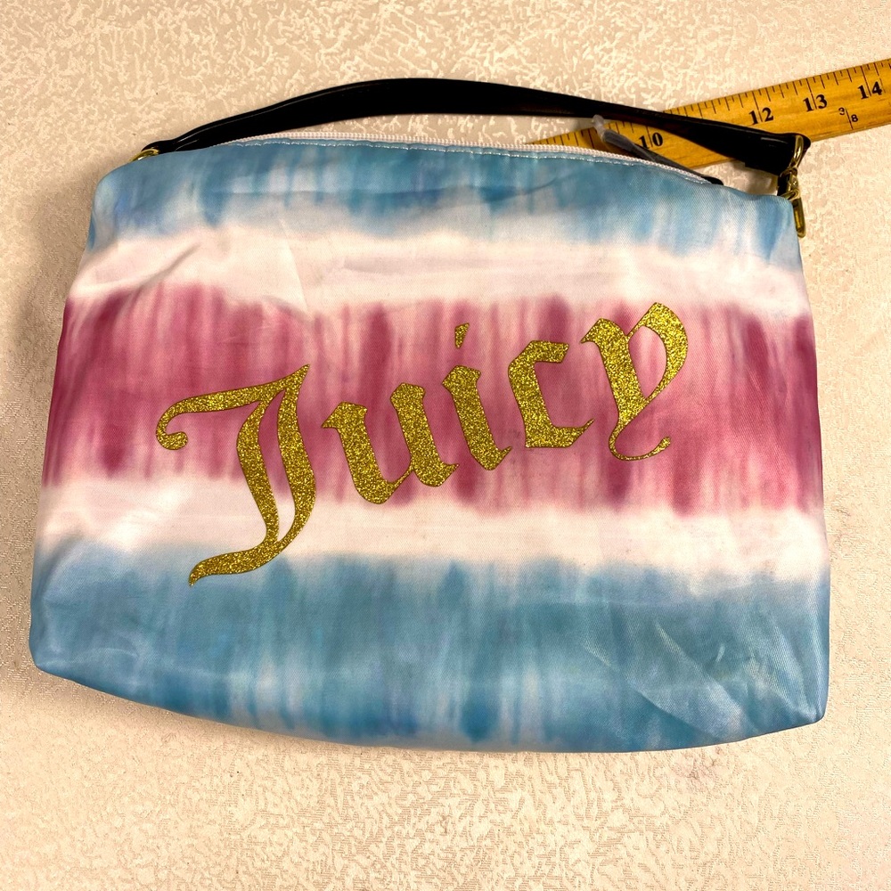 Juicy Couture Handbag Tie Dye Blue Pink Zipper Gold Glitter Logo Polyester